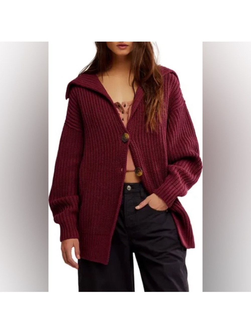 Free People Swim Too Deep Cardigan Cabernet